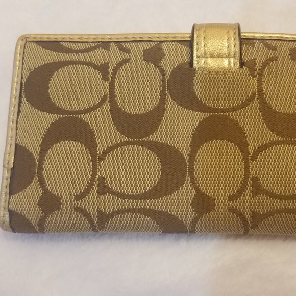 Coach Signature brown/tan wallet w/checkbook insert, credit card slots B13 - Picture 3 of 10